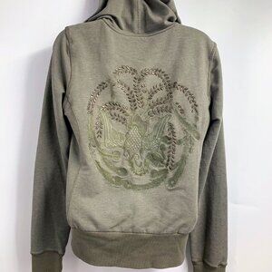 Da-Nang Women's Embroidered Floral Bird Full Zip Long‎ Sleeve Hoodie Size S